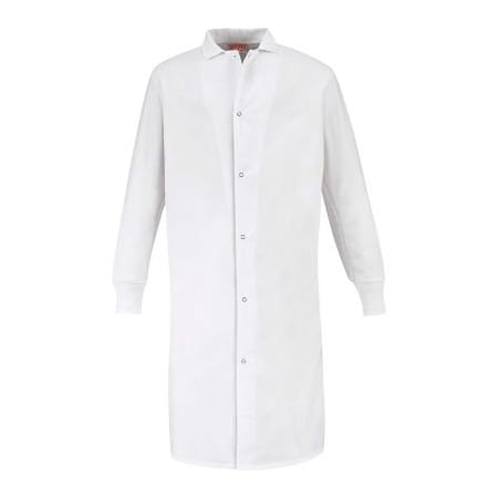 Vf Imagewear Red Kap Gripper-Front Butcher Coat W/Knit Cuffs, Pocket-less, Spun Polyester, White, 2XL KS60WHRGXXL